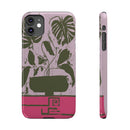 Slim Phone Case — Retro Monstera Plant Pink Green Botanical Design