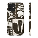 Floral Block Print Tough Phone Case — Black & White Botanical Protective Cover