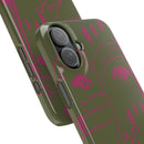 Abstract Face Line Art Slim Phone Case | Olive Green with Magenta Sketch