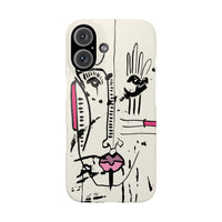 Abstract Face Line Art Slim Phone Case | Minimal Pink Accent