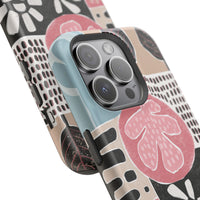 Abstract Floral Magnetic Phone Case — Impact-Resistant Protective Cover with Pink & Teal Collage Design