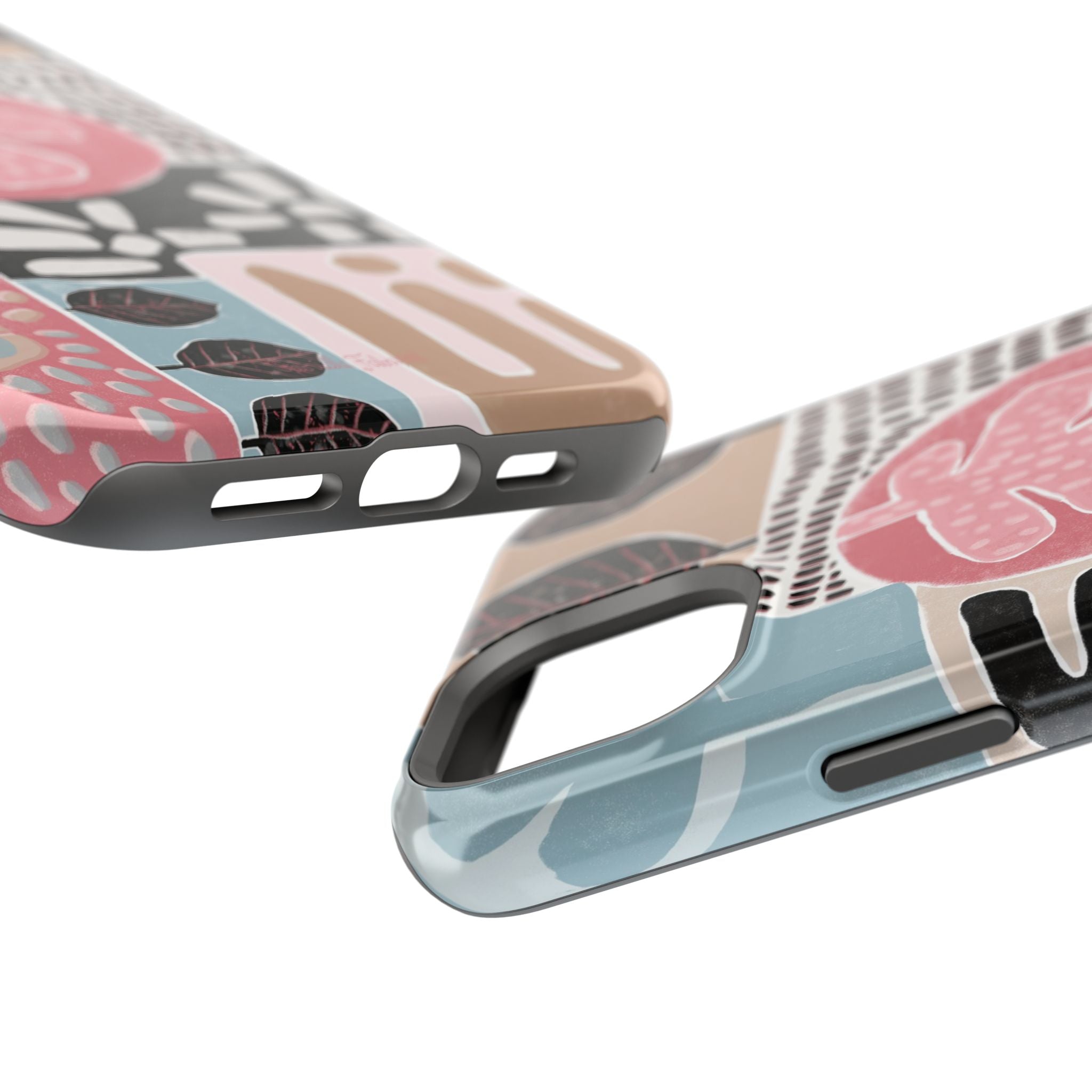Abstract Floral Magnetic Phone Case — Impact-Resistant Protective Cover with Pink & Teal Collage Design