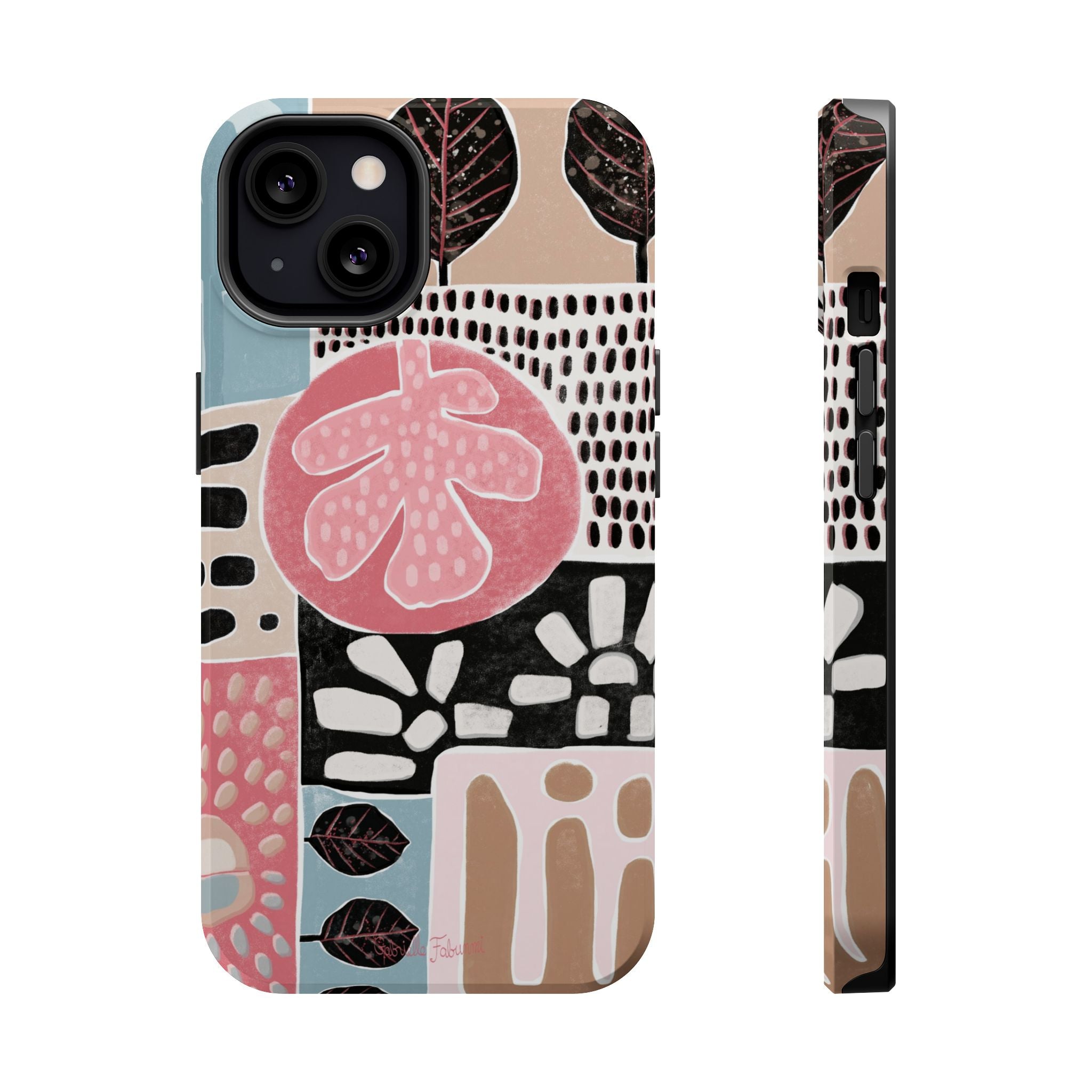 Abstract Floral Magnetic Phone Case — Impact-Resistant Protective Cover with Pink & Teal Collage Design