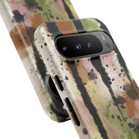 Watercolor Ink Splash Tough Phone Case — Abstract Olive, Blush & Charcoal Protective Cover