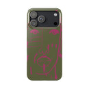 Abstract Face Line Art Slim Phone Case | Olive Green with Magenta Sketch
