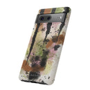 Watercolor Ink Splash Tough Phone Case — Abstract Olive, Blush & Charcoal Protective Cover