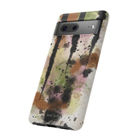 Watercolor Ink Splash Tough Phone Case — Abstract Olive, Blush & Charcoal Protective Cover