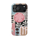 Abstract Floral Magnetic Phone Case — Impact-Resistant Protective Cover with Pink & Teal Collage Design
