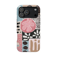 Abstract Floral Magnetic Phone Case — Impact-Resistant Protective Cover with Pink & Teal Collage Design