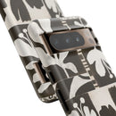 Floral Block Print Tough Phone Case — Black & White Botanical Protective Cover