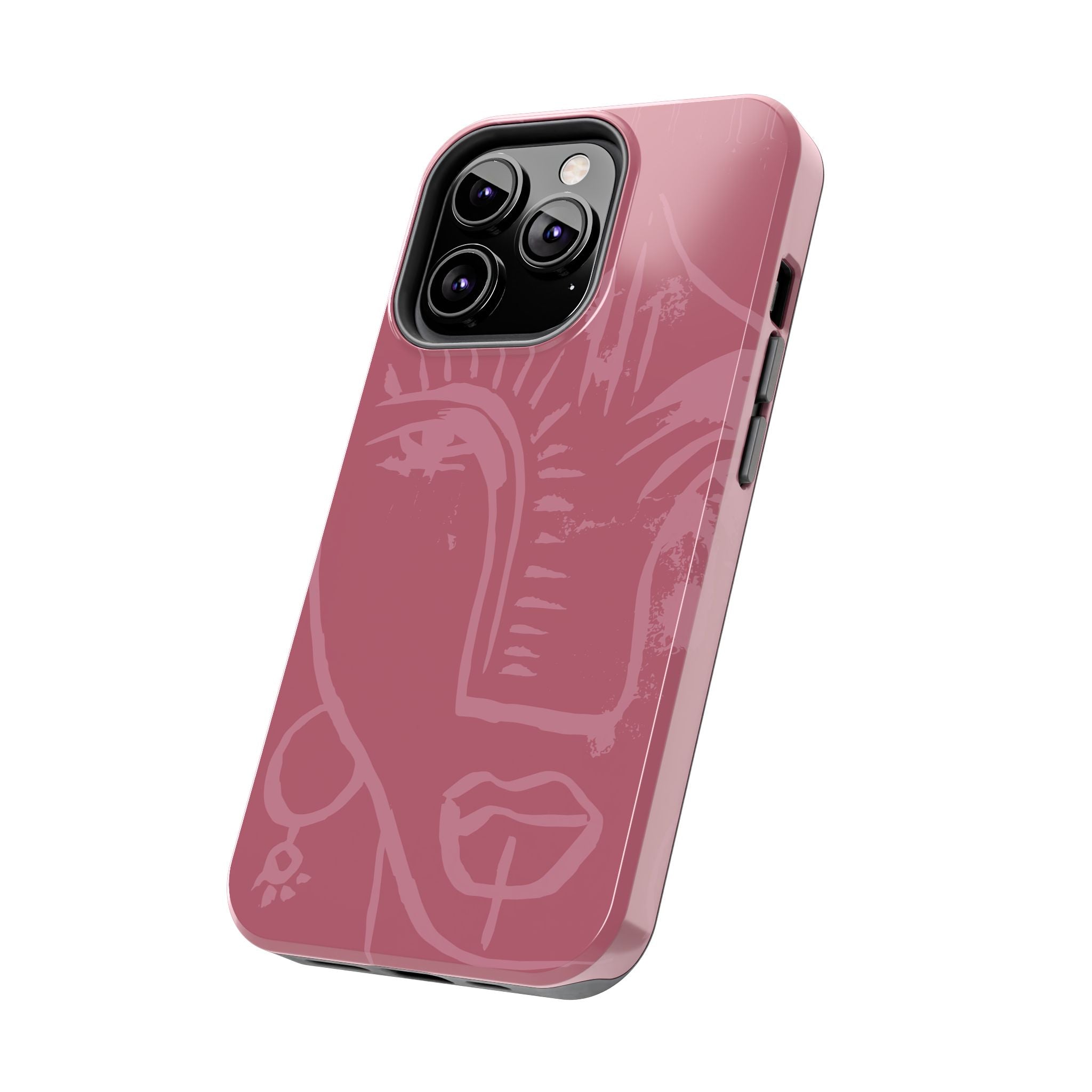 Abstract Line Face Tough Phone Case | Blush Pink Minimalist Art