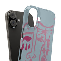 Abstract Line Face Slim Phone Case | Minimalist Portrait, Dusty Blue & Rose