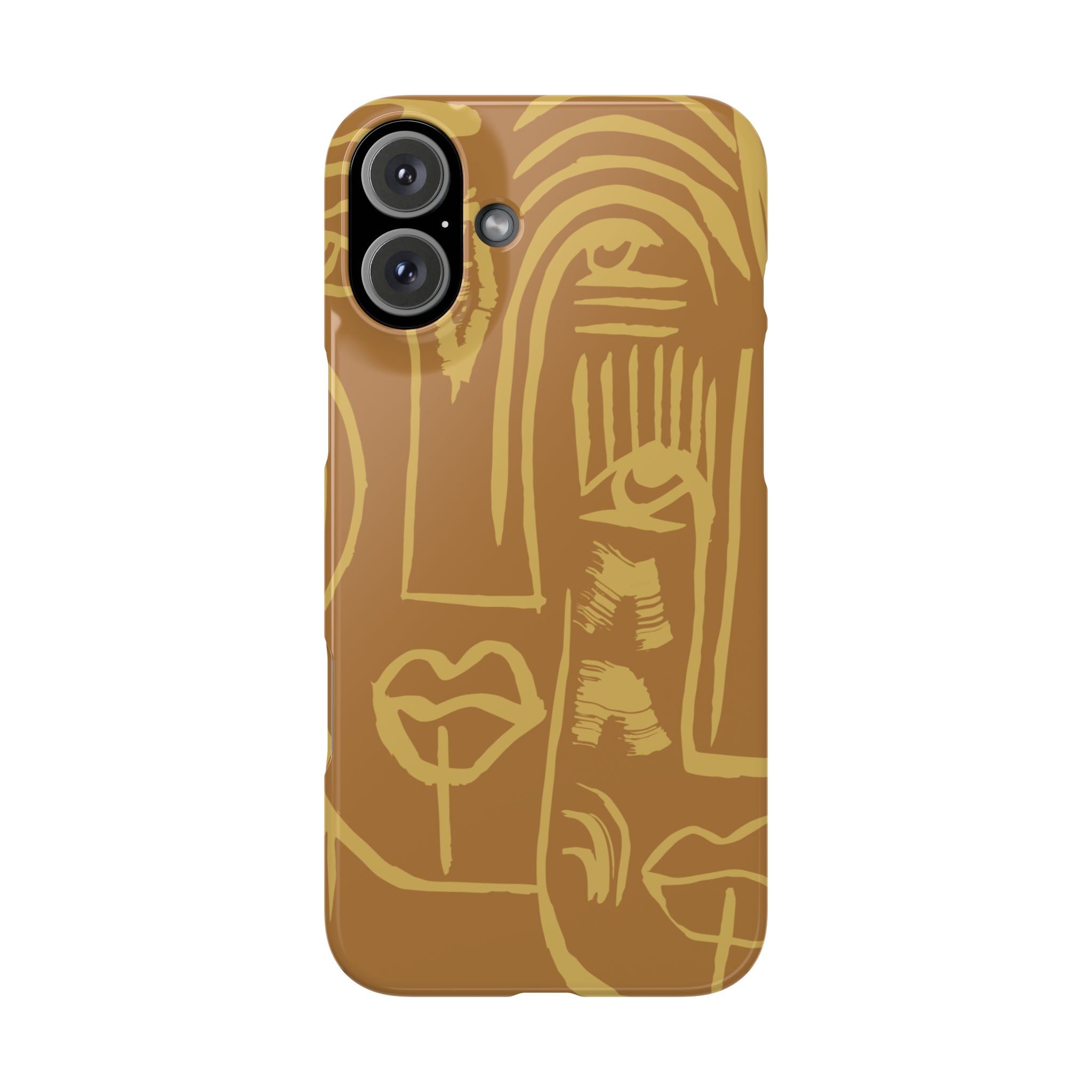 Abstract Face Line Art Slim Phone Case | Minimalist Brown Sketch