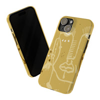 Abstract Line Face Slim Phone Case | Minimalist Art, Mustard Yellow