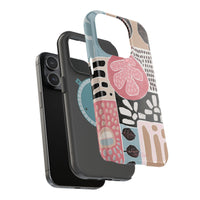 Abstract Floral Magnetic Phone Case — Impact-Resistant Protective Cover with Pink & Teal Collage Design