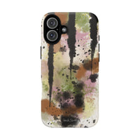 Watercolor Ink Splash Tough Phone Case — Abstract Olive, Blush & Charcoal Protective Cover