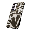 Floral Block Print Tough Phone Case — Black & White Botanical Protective Cover