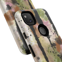 Watercolor Ink Splash Tough Phone Case — Abstract Olive, Blush & Charcoal Protective Cover