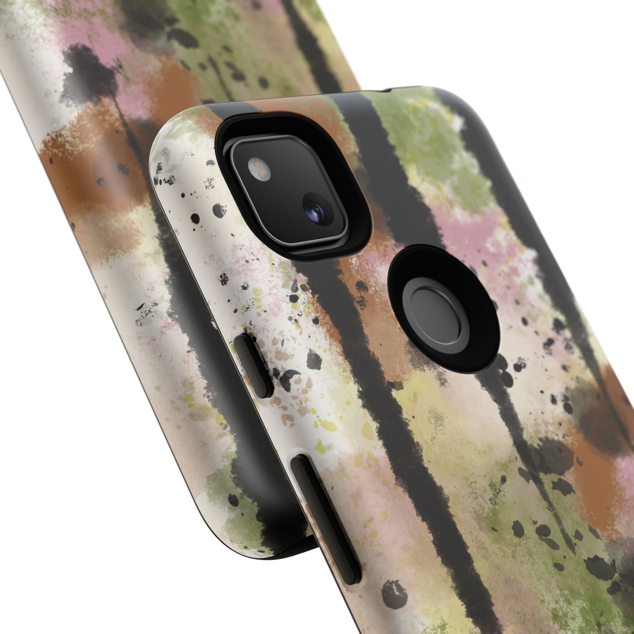 Watercolor Ink Splash Tough Phone Case — Abstract Olive, Blush & Charcoal Protective Cover