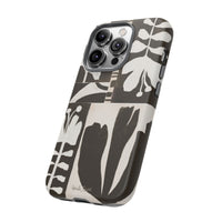 Floral Block Print Tough Phone Case — Black & White Botanical Protective Cover