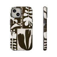 Floral Block Print Tough Phone Case — Black & White Botanical Protective Cover