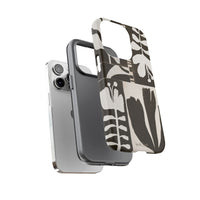 Floral Block Print Tough Phone Case — Black & White Botanical Protective Cover