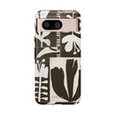 Floral Block Print Tough Phone Case — Black & White Botanical Protective Cover