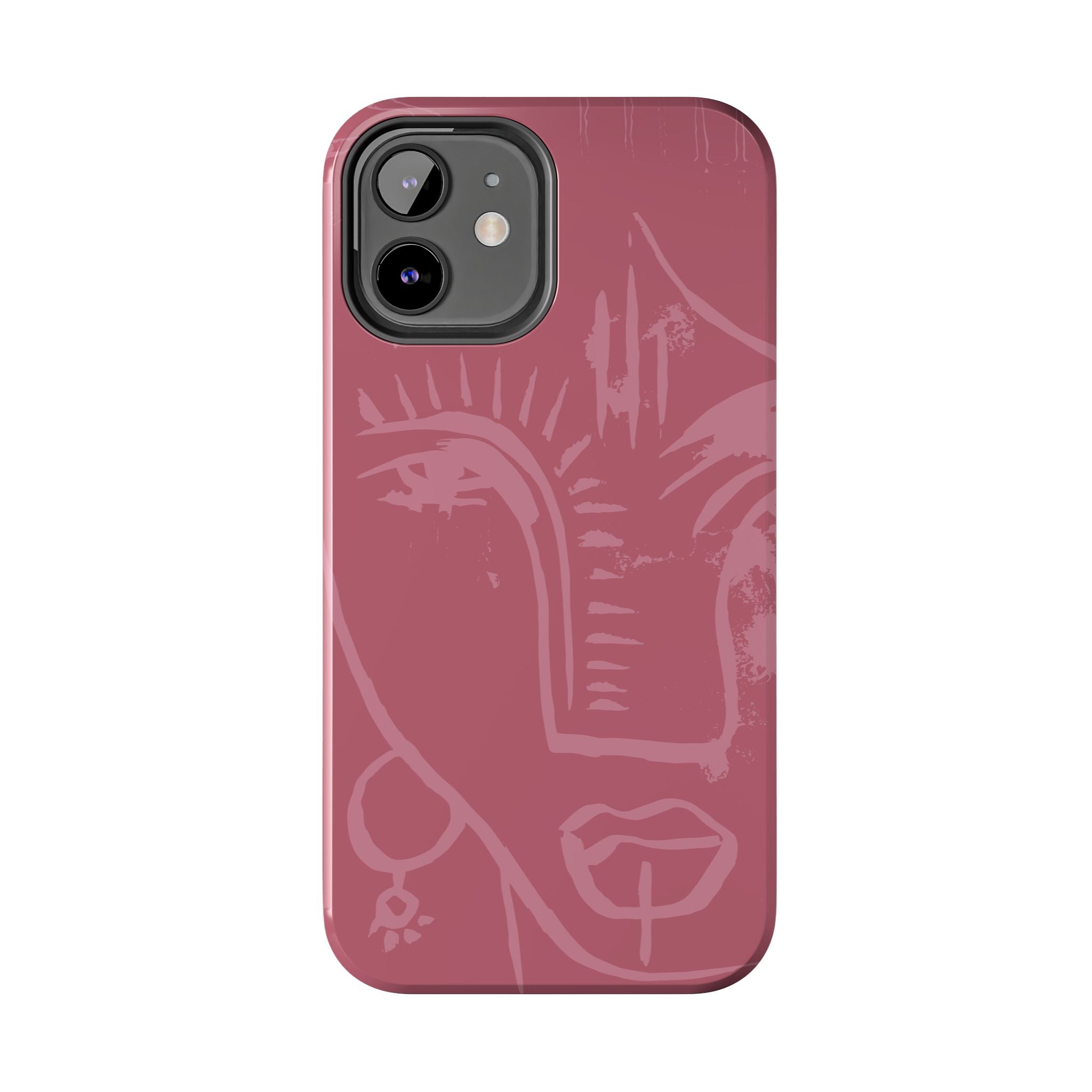 Abstract Line Face Tough Phone Case | Blush Pink Minimalist Art