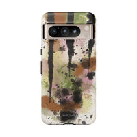 Watercolor Ink Splash Tough Phone Case — Abstract Olive, Blush & Charcoal Protective Cover