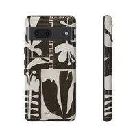 Floral Block Print Tough Phone Case — Black & White Botanical Protective Cover