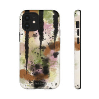 Watercolor Ink Splash Tough Phone Case — Abstract Olive, Blush & Charcoal Protective Cover