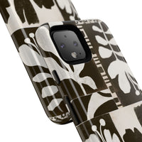 Floral Block Print Tough Phone Case — Black & White Botanical Protective Cover