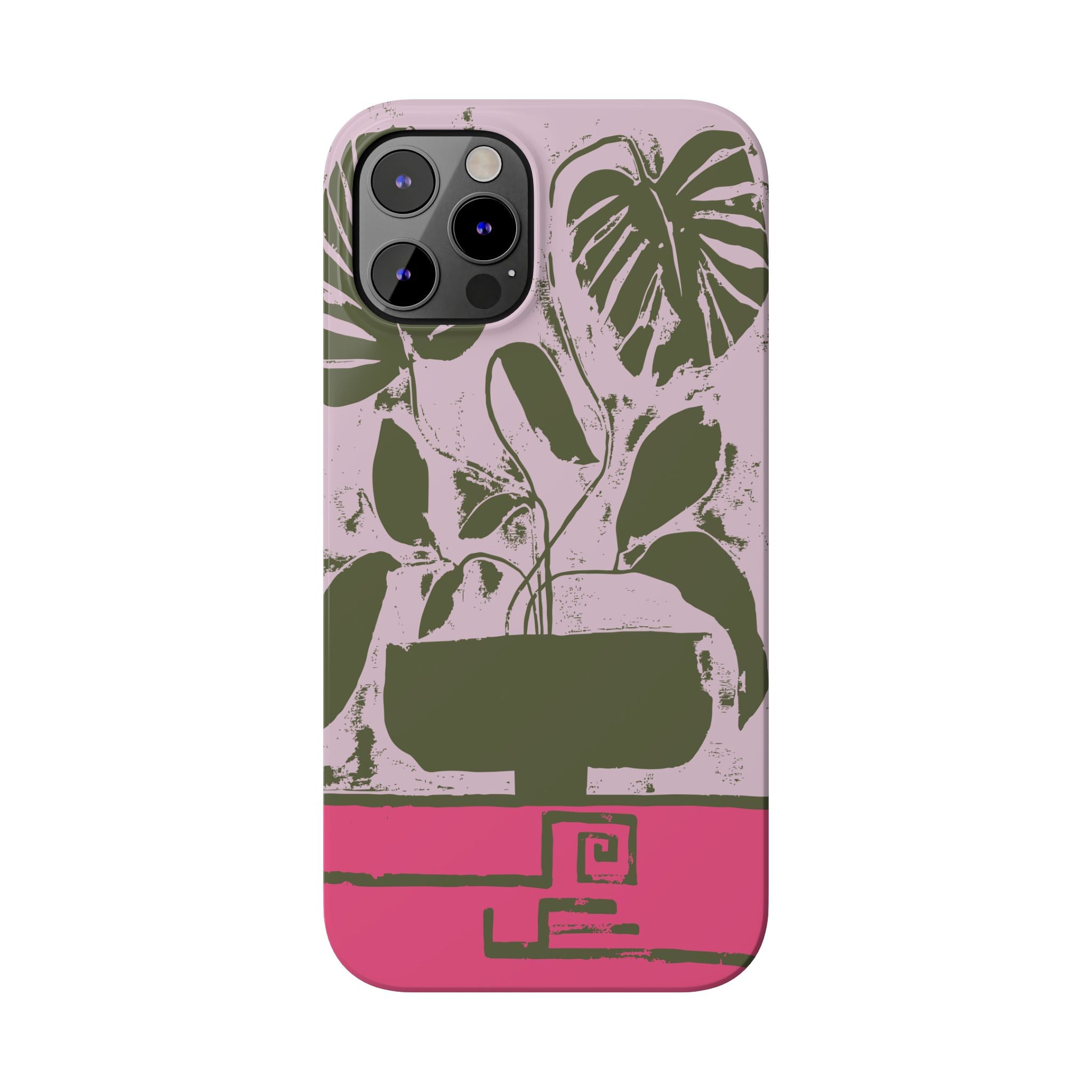 Slim Phone Case — Retro Monstera Plant Pink Green Botanical Design