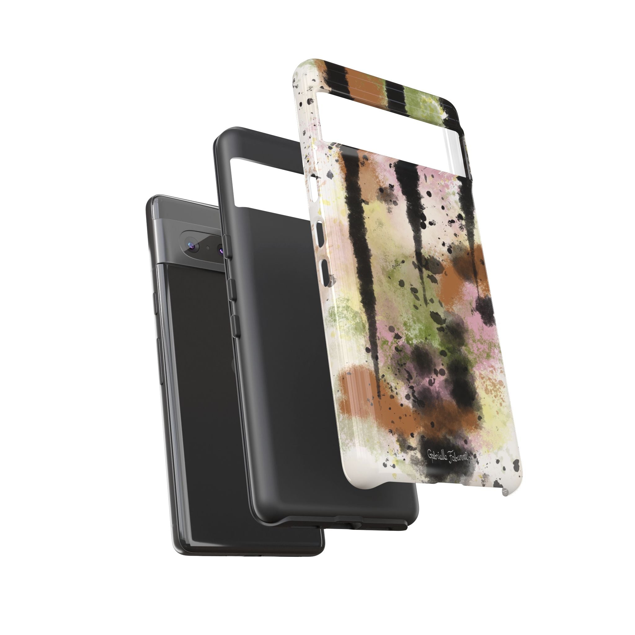 Watercolor Ink Splash Tough Phone Case — Abstract Olive, Blush & Charcoal Protective Cover