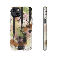 Watercolor Ink Splash Tough Phone Case — Abstract Olive, Blush & Charcoal Protective Cover