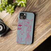 Abstract Line Face Slim Phone Case | Minimalist Portrait, Dusty Blue & Rose