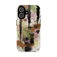 Watercolor Ink Splash Tough Phone Case — Abstract Olive, Blush & Charcoal Protective Cover