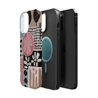 Abstract Floral Magnetic Phone Case — Impact-Resistant Protective Cover with Pink & Teal Collage Design