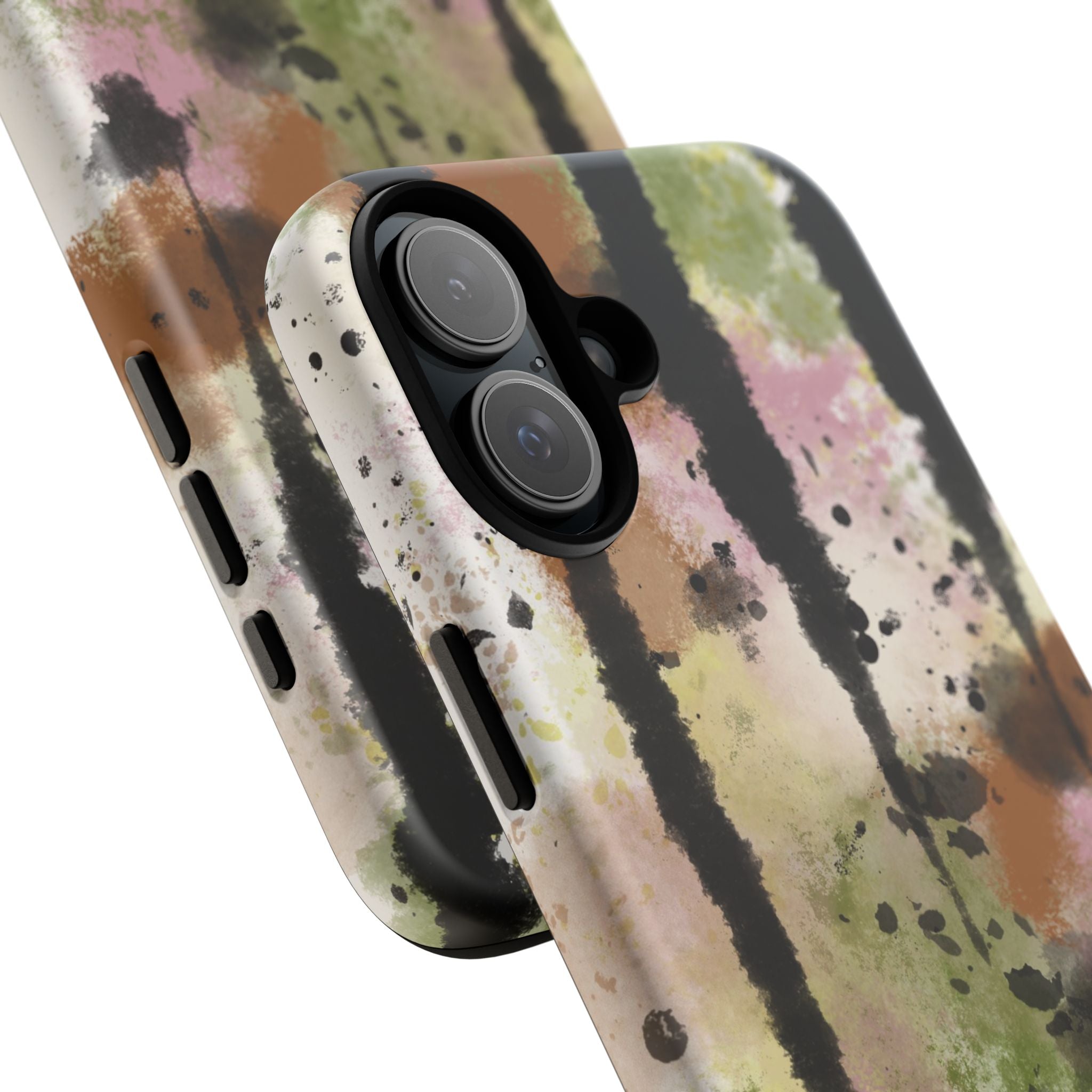 Watercolor Ink Splash Tough Phone Case — Abstract Olive, Blush & Charcoal Protective Cover