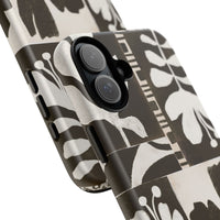 Floral Block Print Tough Phone Case — Black & White Botanical Protective Cover