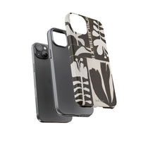 Floral Block Print Tough Phone Case — Black & White Botanical Protective Cover