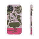 Slim Phone Case — Retro Monstera Plant Pink Green Botanical Design