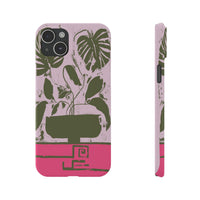 Slim Phone Case — Retro Monstera Plant Pink Green Botanical Design