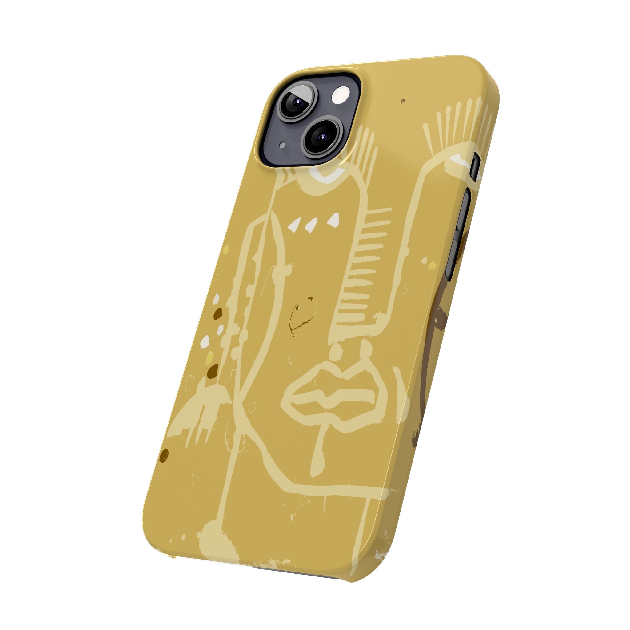 Abstract Line Face Slim Phone Case | Minimalist Art, Mustard Yellow