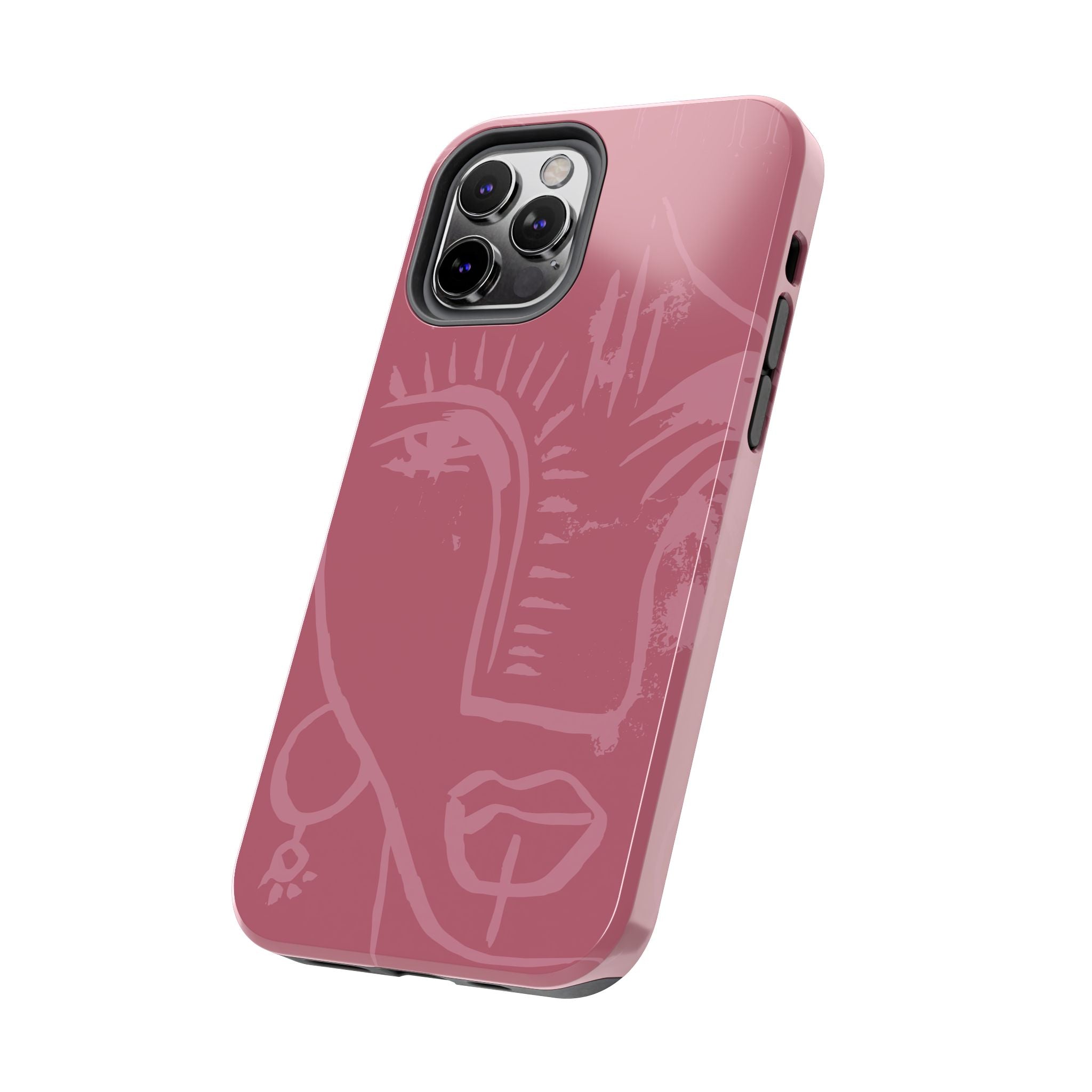 Abstract Line Face Tough Phone Case | Blush Pink Minimalist Art