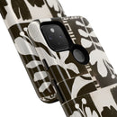 Floral Block Print Tough Phone Case — Black & White Botanical Protective Cover