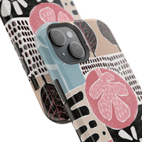Abstract Floral Magnetic Phone Case — Impact-Resistant Protective Cover with Pink & Teal Collage Design