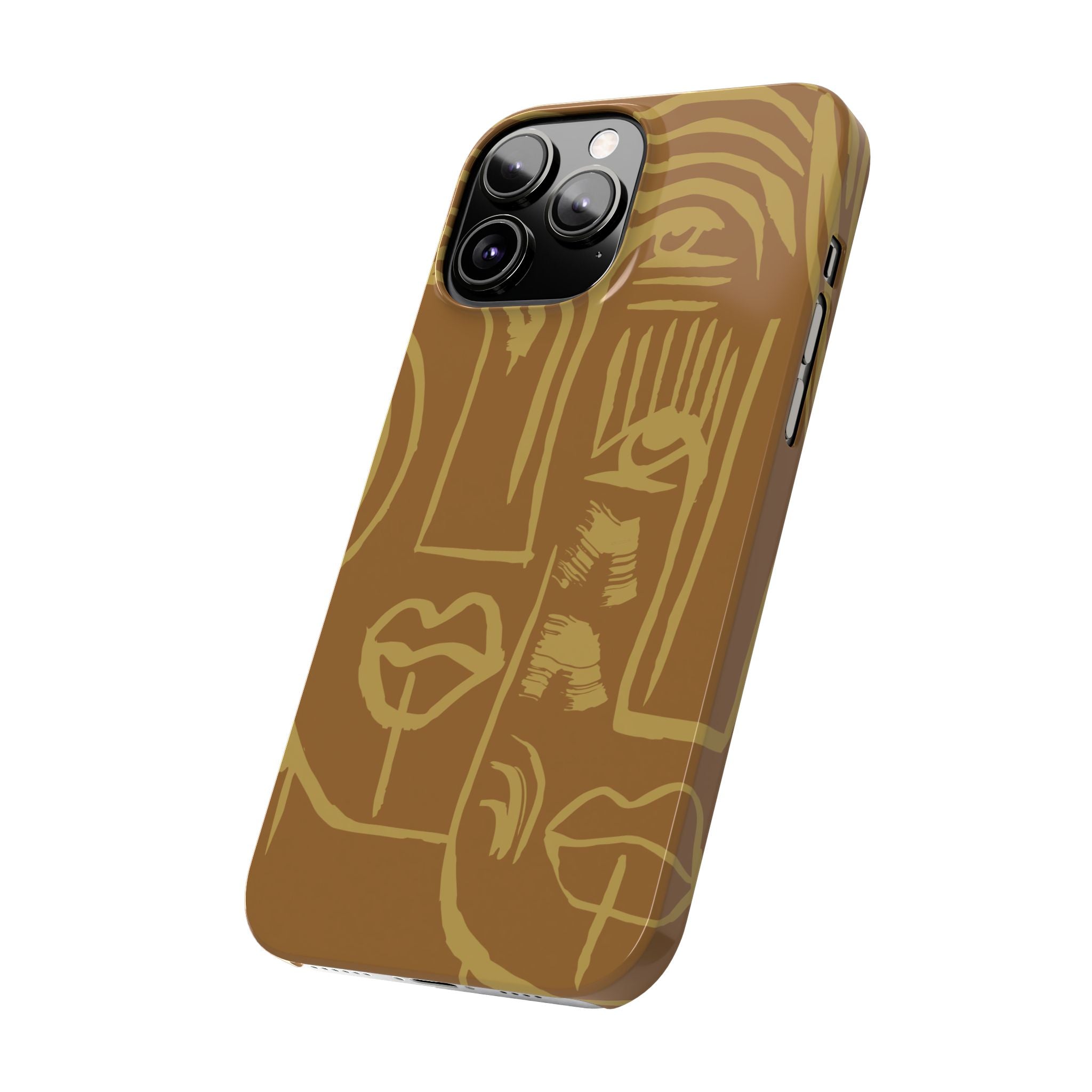 Abstract Face Line Art Slim Phone Case | Minimalist Brown Sketch