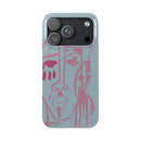 Abstract Line Face Slim Phone Case | Minimalist Portrait, Dusty Blue & Rose