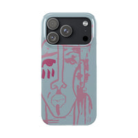 Abstract Line Face Slim Phone Case | Minimalist Portrait, Dusty Blue & Rose